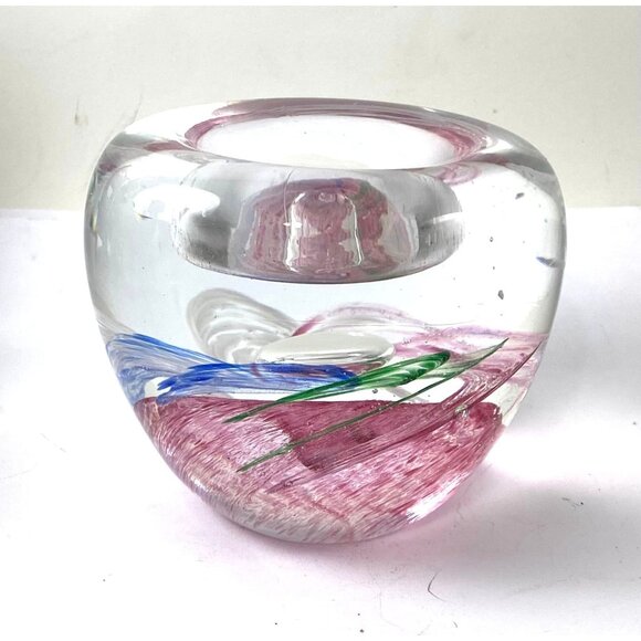 Handcrafted Multicolor Swirl Art Glass Paperweight Desk Accessory Paperclip - Picture 3 of 9